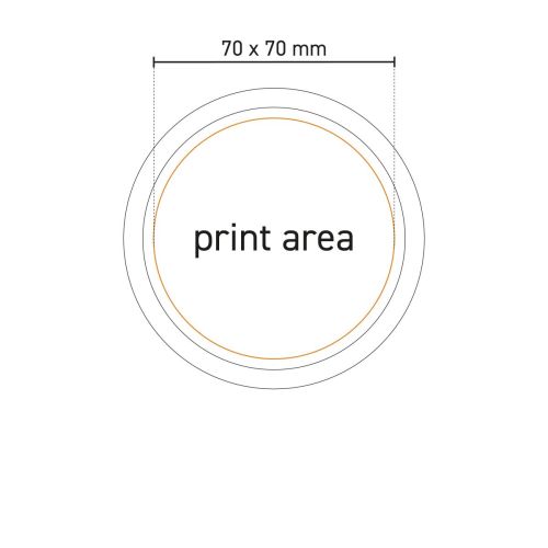 Working drawing of pizza plate Essentials white 32 cm porcelain with designated printing area for logo placement on plate