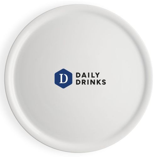 Pizza plate Essentials white 32 cm porcelain with multicoloured DailyDrinks logo on front, sleek and clearly printed