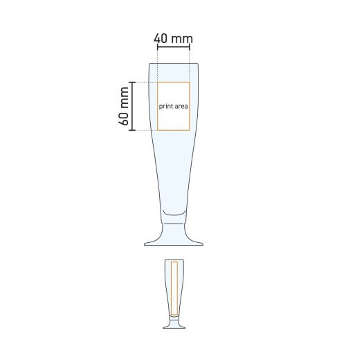 Technische werktekening van de Prelude Tulpe 30 cl tapmaat glas met drukgebied-aanduiding