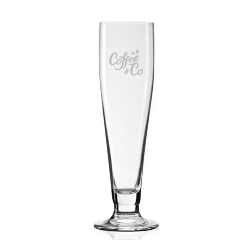Prelude Tulpe 30 cl tapmaat glas met gegraveerd CoffeeCo-logo op het voorpaneel