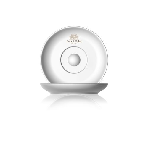 Pura Espresso Schotel 11 cm glas met meerkleurig CorkColor-logo op de bovenzijde