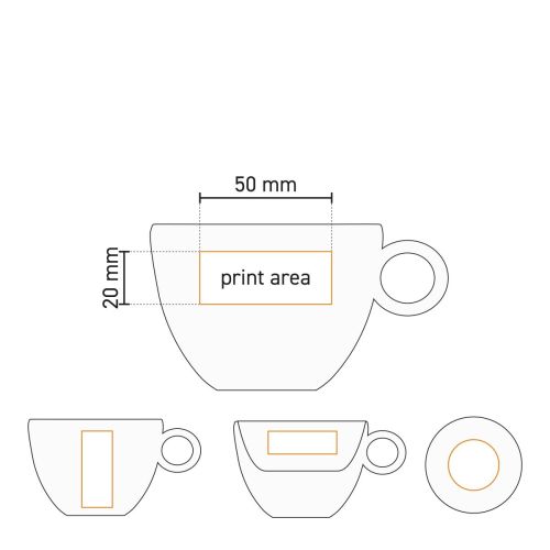 Technical working drawing of Rondo Cappuccino cup 20 cl. with indicated pressure area on the surface. Technical working drawing of Rondo Cappuccino cup 20 cl. with indicated pressure area on the surface.