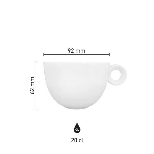 Infographics showing product dimensions of Rondo Cappuccino cup 20 cl porcelain, including height and diameter. Infographics showing product dimensions of Rondo Cappuccino cup 20 cl porcelain, including height and diameter.