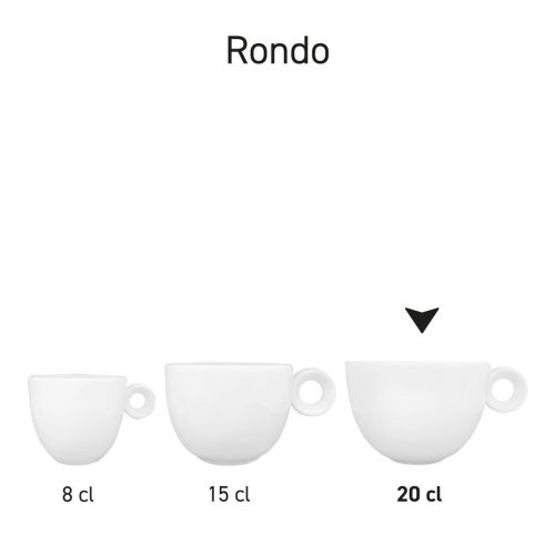 Series Rondo Cappuccino cups made of porcelain, arranged in an overview view. Series Rondo Cappuccino cups made of porcelain, arranged in an overview view.