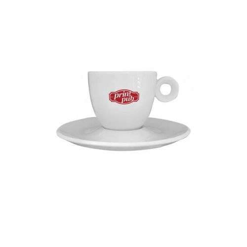 Rondo Espresso 8 cl. van porselein met éénkleurig PrintPub-logo zichtbaar aan de voorzijde. Rondo Espresso 8 cl. van porselein met éénkleurig PrintPub-logo zichtbaar aan de voorzijde.