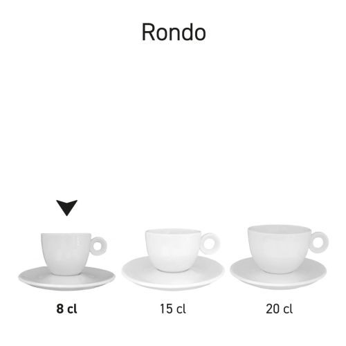 Overzicht van Rondo Espresso sets in serie, gepresenteerd in meerdere inhoudsmaten. Overzicht van Rondo Espresso sets in serie, gepresenteerd in meerdere inhoudsmaten.