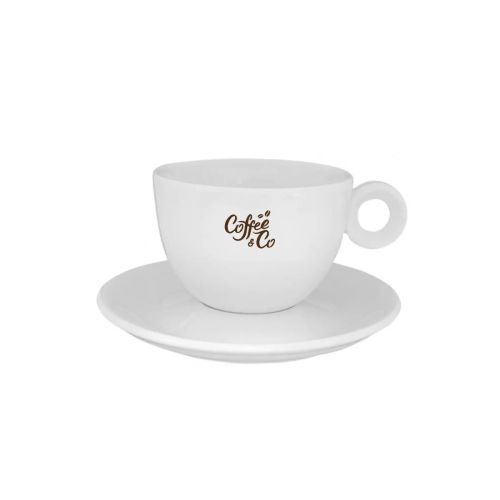 Rondo Coffee 15 cl. porcelain set with CoffeeCo logo in one colour on the front of the coffee cup. Rondo Coffee 15 cl. porcelain set with CoffeeCo logo in one colour on the front of the coffee cup.