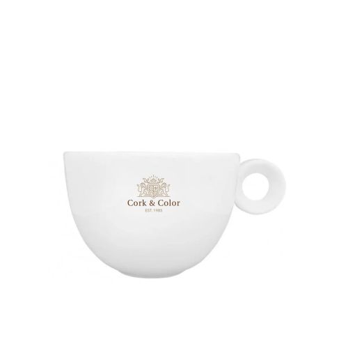Porcelain coffee cup Rondo 15 cl. with multi-coloured CorkColor logo placed on the front view.