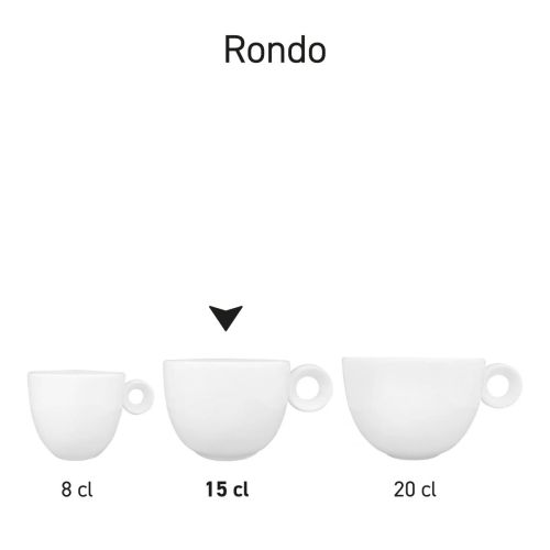 Series of Rondo Coffee cups porcelain, shown side by side witht different contents.