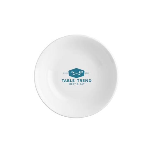Front view of porcelain bowl 13 cm with TableTrend logo in one print tone for branding. Front view of porcelain bowl 13 cm with TableTrend logo in one print tone for branding.