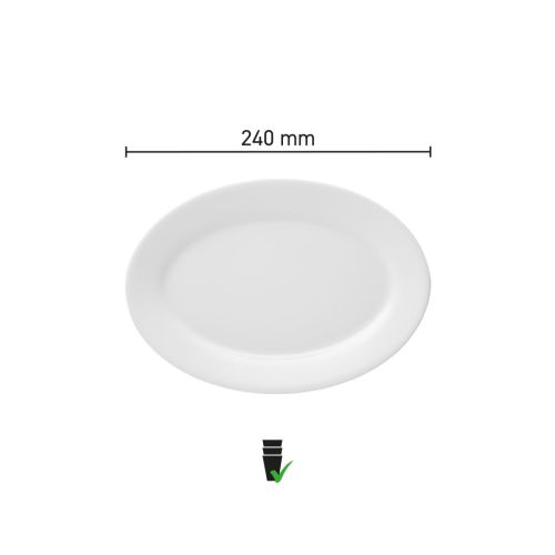 Infographic met productafmetingen van schaal Princip 24 cm in wit porselein.