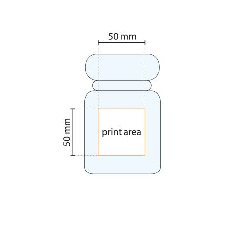 Image shows the printing area of the 395ml glass candy jar, intended for logo or text printing. Image shows the printing area of the 395ml glass candy jar, intended for logo or text printing.