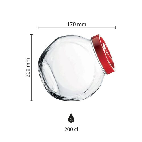 Visual overview of dimensions of the glass candy jar Sweets 2 litres with red lid, shown graphically. Visual overview of dimensions of the glass candy jar Sweets 2 litres with red lid, shown graphically.