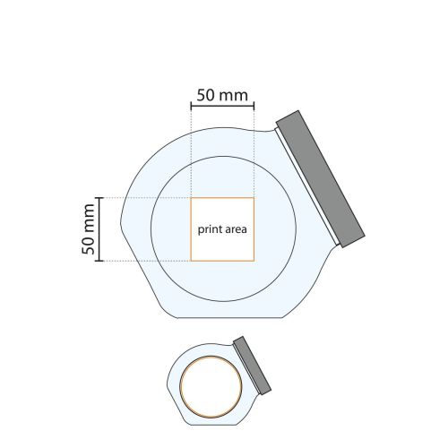 Technical working drawing of glass candy jar with silver lid, including marked printing area. Technical working drawing of glass candy jar with silver lid, including marked printing area.