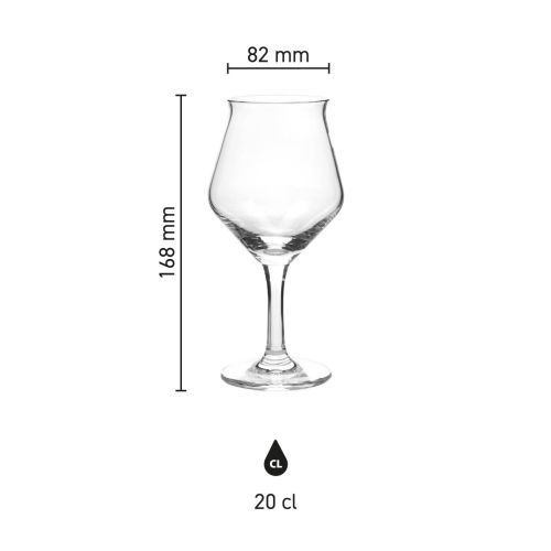 Maatvoering van het Sommelier Kelch 20 cl tapmaat glas met hoogte, diameter en inhoud in infographic