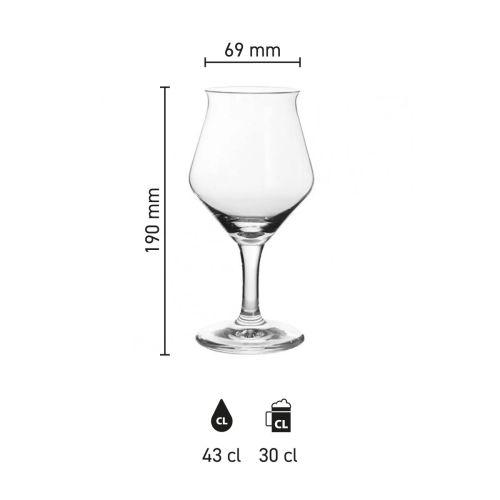 Maatvoering van het Sommelier Kelch Ritzenhoff laag 30 cl tapmaat glas met hoogte, diameter en inhoud