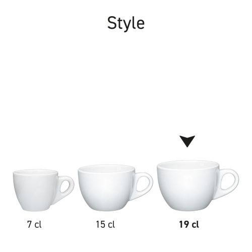 Series arrangement of several Style Cappuccino cups in white porcelain.