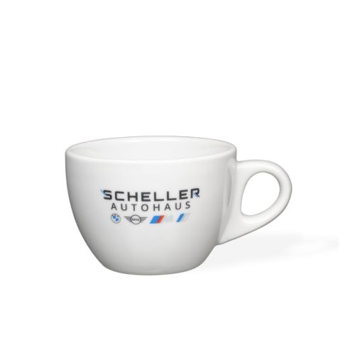 Style Coffee Cup 15 cl porcelain with multi-coloured SchellerAutohaus logo on the front panel