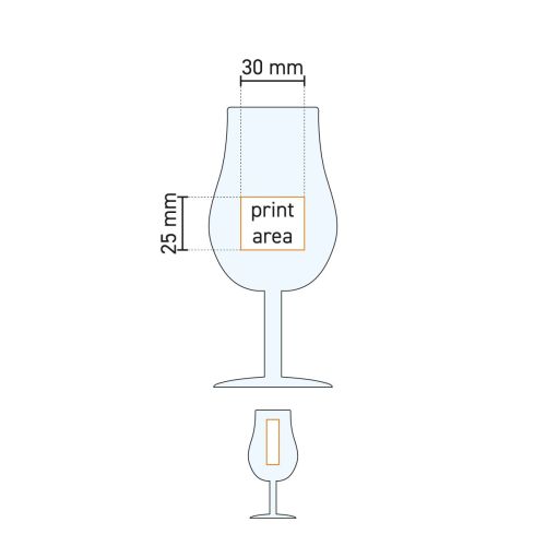 Working drawing with printing area of tasting glass 13 cl glass. Working drawing with printing area of tasting glass 13 cl glass.