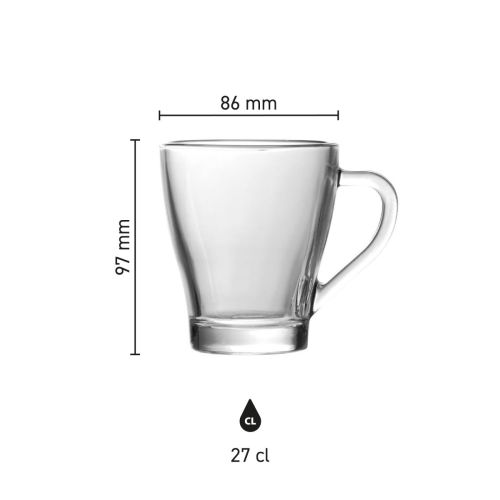 Maatvoering van het Theeglas Dom 27 cl. glas met hoogte, diameter en inhoud in infographic