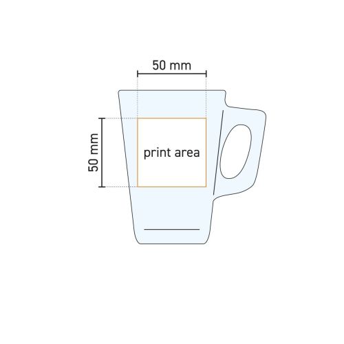 Technische werktekening van het Theeglas Vela 25 cl glas met drukgebied-aanduiding