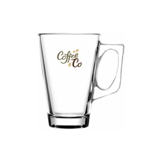 Theeglas Vela 25 cl glas met meerkleurig CoffeeCo-logo op het voorpaneel