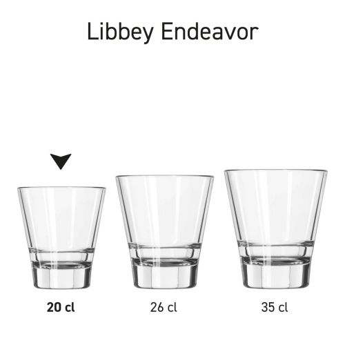 Series view of several Libbey Endeavor glasses with different placements and angles.