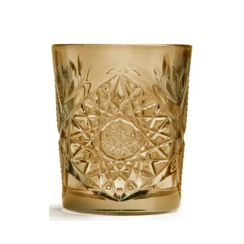 Gold Tumbler Onis Hobstar 35 cl glass with cut star pattern, front view without printing