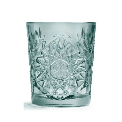 Green Tumbler Onis Hobstar 35 cl glass with cut star pattern, front view without printing