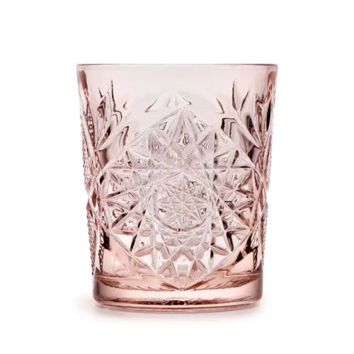 Pink Tumbler Onis Hobstar 35 cl glass with cut star pattern, front view without printing