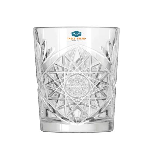 Transparent Tumbler Onis Hobstar 35 cl glass with multi-coloured TableTrend logo on the front panel