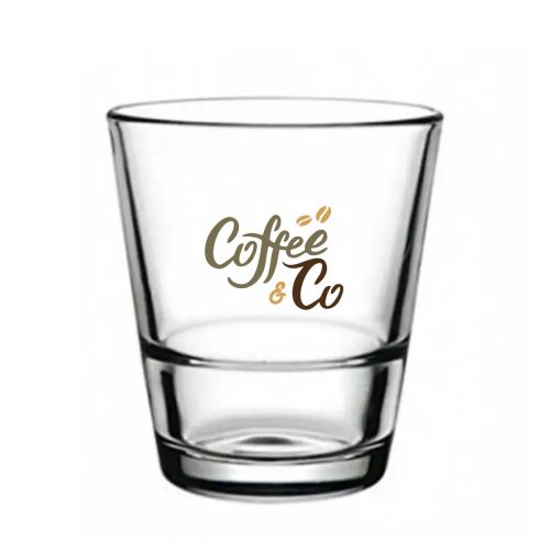 Stackable 31 cl water glass with multicoloured CoffeeCo logo printed on the front, clearly visible on the glass. Stackable 31 cl water glass with multicoloured CoffeeCo logo printed on the front, clearly visible on the glass.