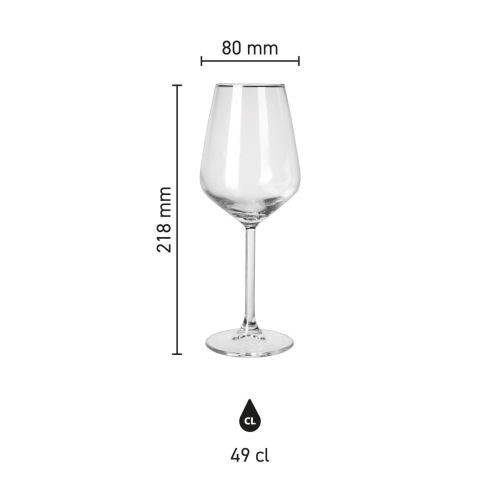 Infographic shows height, diameter and capacity of the 49cl Allegra wine glass with measurement lines. Infographic shows height, diameter and capacity of the 49cl Allegra wine glass with measurement lines.