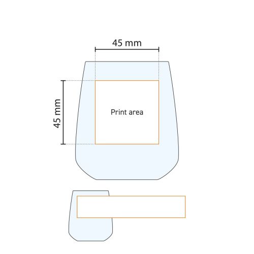 Technical working drawing showing pressure area on Aurum Tumbler 37 cl water glass.