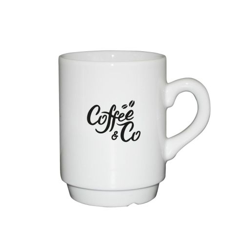Witte automatenbeker van 20 cl porselein met CoffeeCo-logo in één kleur op de voorkant. Witte automatenbeker van 20 cl porselein met CoffeeCo-logo in één kleur op de voorkant.