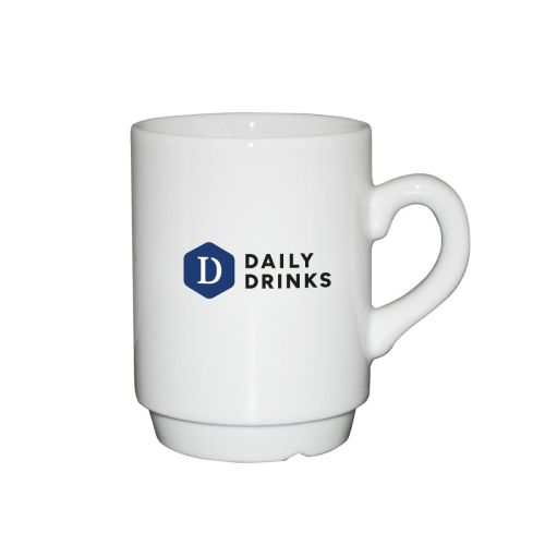 Automatenbeker wit porselein 20 cl. met meerkleurig DailyDrinks-logo zichtbaar op de voorzijde. Automatenbeker wit porselein 20 cl. met meerkleurig DailyDrinks-logo zichtbaar op de voorzijde.