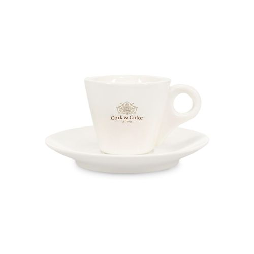 Baristo Espresso SET 8 cl. met meerkleurig CorkColor-logo op de porseleinen kop, vooraanzicht.