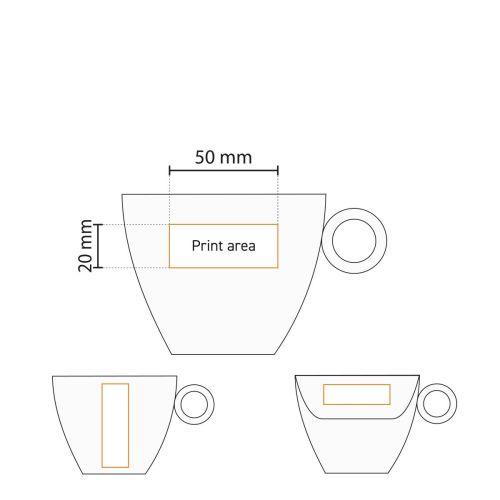 Printing area and logo position on Bart Cappuccino cup 23 cl. porcelain visually displayed.
