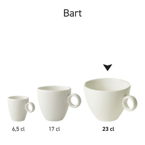 Series Bart Cappuccino cups in white porcelain side by side as a uniform product offering.