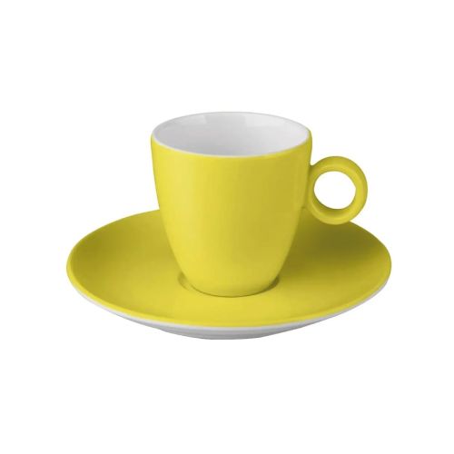 Vooraanzicht van Bart Koffie 17 cl set in lichtgroen-wit porselein met eenvoudige cilindervorm. Vooraanzicht van Bart Koffie 17 cl set in lichtgroen-wit porselein met eenvoudige cilindervorm.