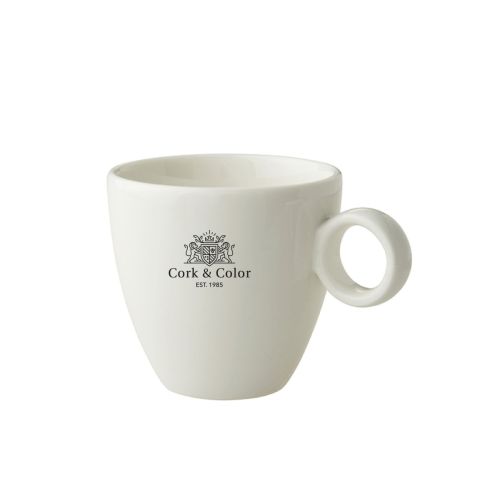 Porcelain coffee cup 17 cl with one-colour print of the CorkColor logo on the front.