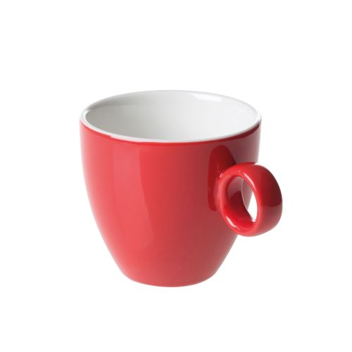 Red and white Bart Coffee cup 17 cl in porcelain, front view with classic round shape and smooth finish.