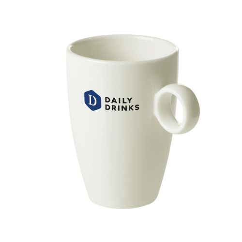 Front view of Bart mug 23 cl porcelain with multicoloured DailyDrinks logo. Front view of Bart mug 23 cl porcelain with multicoloured DailyDrinks logo.