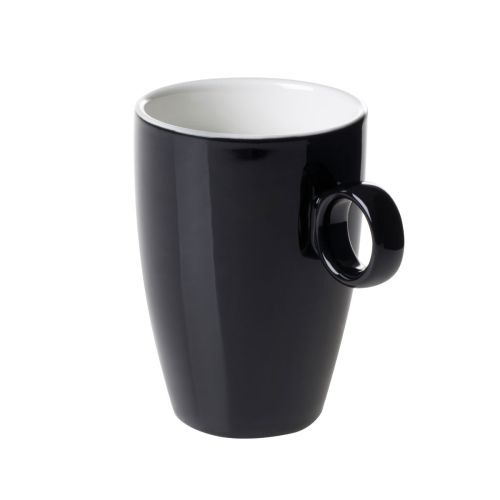 Black and white Bart mug of 23 cl. of porcelain in front view, with smooth surface and straight ear shape. Black and white Bart mug of 23 cl. of porcelain in front view, with smooth surface and straight ear shape.