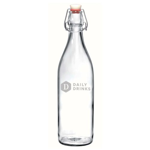 Glass bottle Giara round 1 litre with engraved DailyDrinks logo on the front. Glass bottle Giara round 1 litre with engraved DailyDrinks logo on the front.