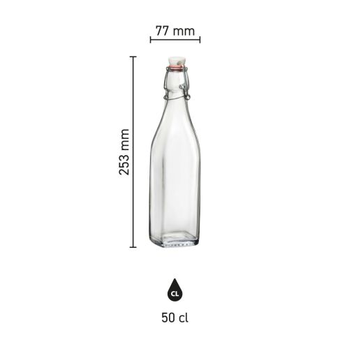 Visualisation of the sizes of the Swing 0.5-litre glass swingler bottle in a clear infographic. Visualisation of the sizes of the Swing 0.5-litre glass swingler bottle in a clear infographic.