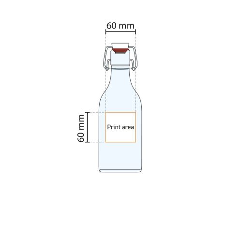 Technical working drawing indicating pressure area on swinging bottle Swing square 1 litre glass. Technical working drawing indicating pressure area on swinging bottle Swing square 1 litre glass.