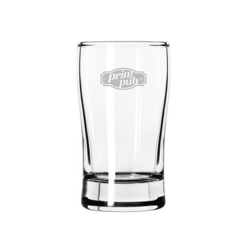 Front view of Beer Tasting Glass Esquire 15 cl. with engraved PrintPub logo on the glass.