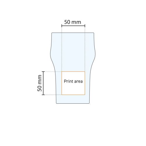 Technische werktekening met drukgebied voor logo’s op het bierglas Nonic 34 cl. Technische werktekening met drukgebied voor logo’s op het bierglas Nonic 34 cl.
