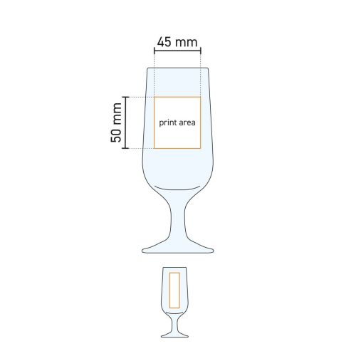 Technische werktekening met aanduiding van het drukgebied op Capri bierglas 35 cl. Technische werktekening met aanduiding van het drukgebied op Capri bierglas 35 cl.
